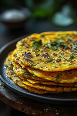 Methi Thepla, A flatbread made with fenugreek leaves, a popular Gujarati dish.