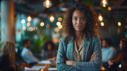 Fototapeta premium Confident Businesswoman Posing with Arms Crossed in a Restaurant