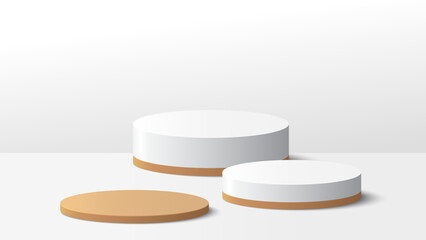 Beige podium platform to show product on white background. White minimal scene for product display presentation. Vector illustration
