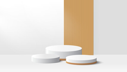 Beige podium platform to show product on white background. White minimal scene for product display presentation. Vector illustration