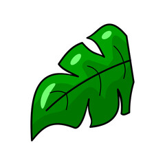 Tropical green leaf cutout in foreground, wall art vector illustration