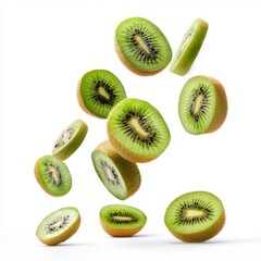 Fototapeta premium Falling kiwi fruit isolated on white background