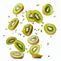 Fototapeta premium Falling kiwi fruit isolated on white background