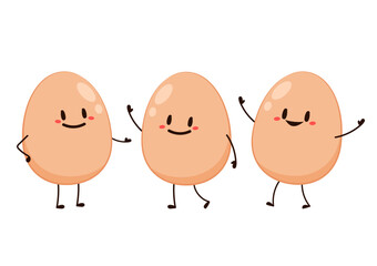 Happy chicken egg show muscle. Vector flat cartoon character illustration icon design. Isolated on white background. Chicken egg, Easter concept.