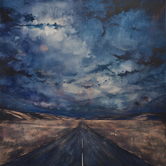 dark landscape illustration with clouds