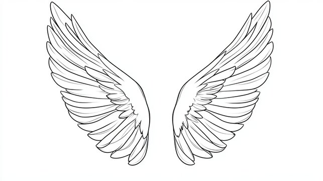 A simple line drawing of a pair of angel wings, isolated on a white background.
