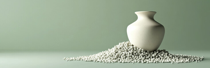 White Vase on Pebbles.