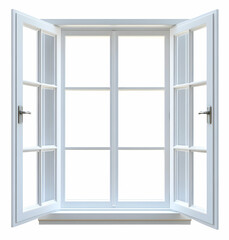 Obraz premium Open White Window with Casement Frame and Glass Panes