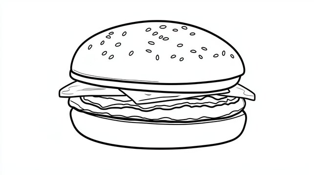 recommend clip art: Line drawing of a burger with cheese, lettuce, and tomato.