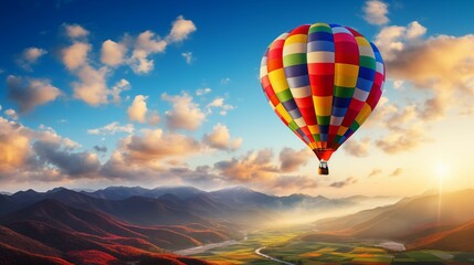 Obraz premium Colorful hot air balloon gracefully floats amidst the clouds.