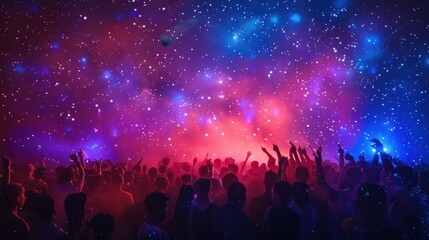 Silhouetted Crowd Under a Starry Sky of Lights at a Concert