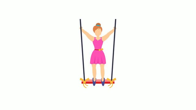 Swinging girl Gymnastic or acrobatic apparatus animated video, Static trapeze animation, circus artist footage, Street Mime performer Clip, Carnie troupe motion graphics