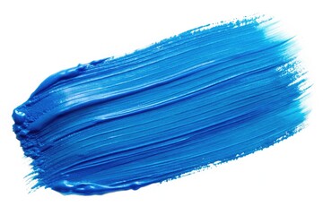 Fototapeta premium Vibrant blue brush stroke with textured, expressive edges, isolated on a pristine white background, evoking creativity and artistic expression.
