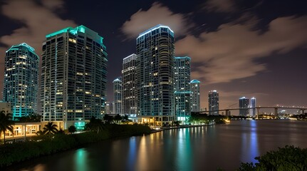 Naklejka premium Brickell Avenue Bridge River Buildings Downtown.generative.ai