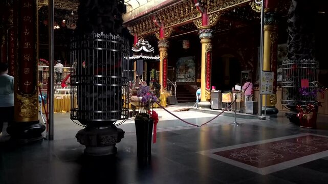 Tainan, Taiwan, September 15, 2023.The interior of Anping Kaitai Tianhou Temple (with worshippers).