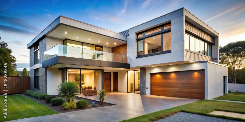 Aufkleber modern architect-designed house with sleek lines and unique features
