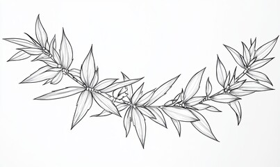 Fototapeta premium A simple black and white hand-drawn illustration of a botanical wreath with leaves.