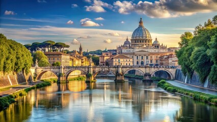 Scenic view of Tiber River and St Peter Basilica in Vatican City