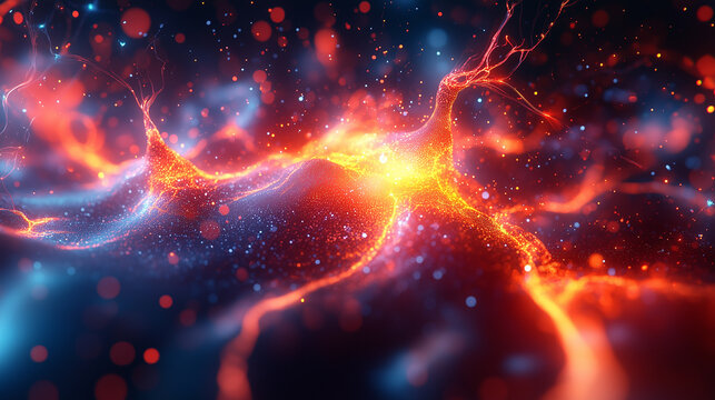 Abstract image. Chaotic intelligence is represented by chaotic lines. Neon