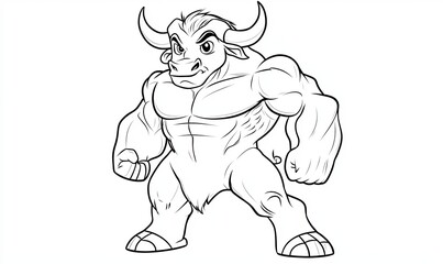 Fototapeta premium A cartoon illustration of a muscular bull standing in a strong pose.