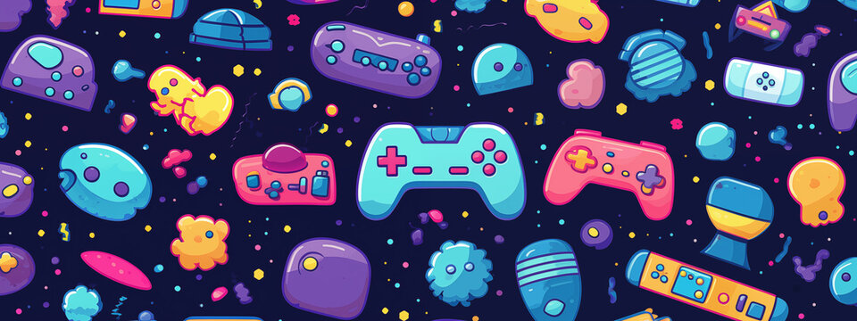Cute Gaming Controllers and Gadgets Seamless Pattern