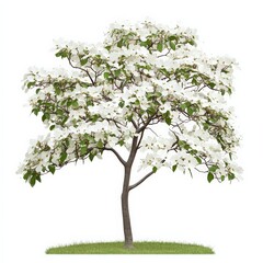 Obraz premium Blooming Dogwood Tree Isolated on White Background.