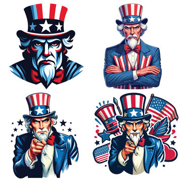 Stern looking Uncle Sam, vector illustration, patriotic background, perfect for Independence Day