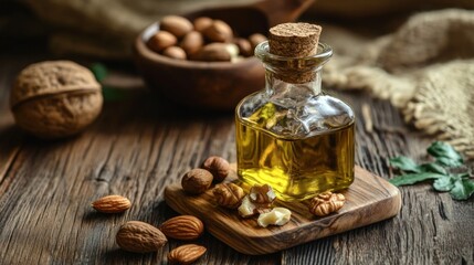 Nut Oil in a Glass Bottle