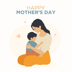 Illustration of  a mother holding her son, mother's day concept