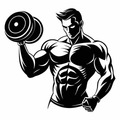 Bodybuilder lifting dumbbell silhouette, Fitness icon vector illustration for gym