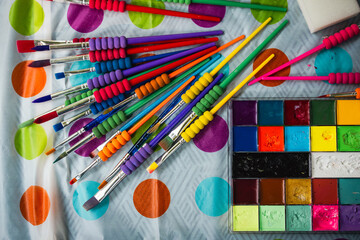 Paintbrushes and watercolor