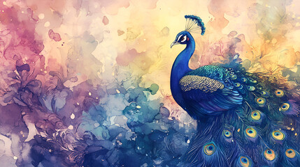 abstract peacock water-color illustration. ai generative. 