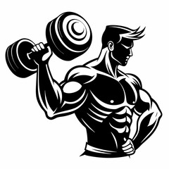 Bodybuilder lifting dumbbell silhouette, Fitness icon vector illustration for gym