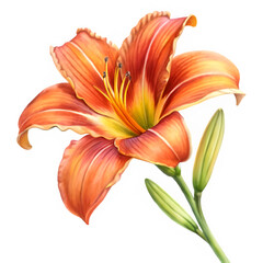 Obraz premium Daylily flower, watercolor clipart illustration on transparent background