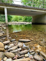 A river flowing over rocks on a river in the Pisgah National Forest near burnsville, NC USA.