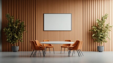 Compact podcast room featuring a strategic layout with digital displays showing planning.