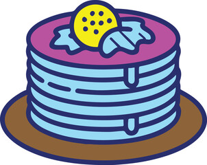 isolated pancake vector with strawberries and syrup. Decorative icon pancakes  illustration in an old style ink. Vector illustration of Pancakes on a plate.