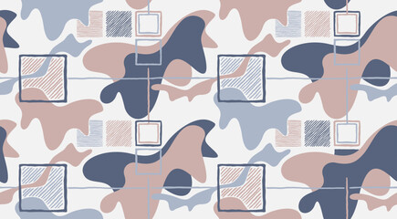 Abstract seamless pattern with squares and wavy lines