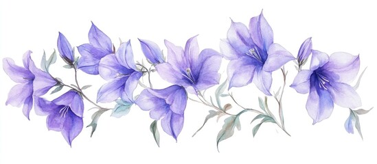 Obraz premium Watercolor illustration of purple bellflower blooms Floral seasonal