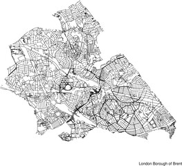 Street map of the London Borough of Brent in black and white with title