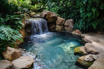 Naklejka premium A small, hidden waterfall with a natural pool beneath, creating a perfect spot for meditation and selfreflection