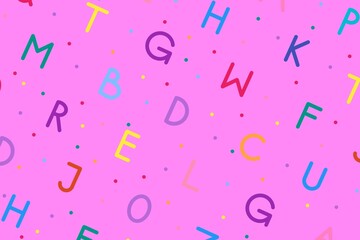 seamless background with letters, seamless pattern with letters, background with letters, alphabet, background with confetti, pattern with confetti, alphabet with confetti, pink background, letters