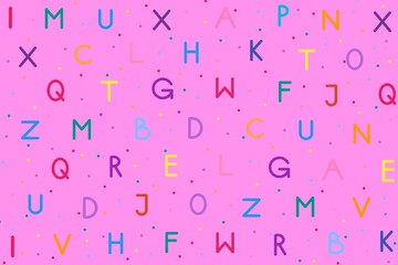 seamless background with letters, seamless pattern with letters, background with letters, alphabet, background with confetti, pattern with confetti, alphabet with confetti, pink background, letters