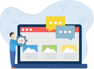 The boy is working on coding management.