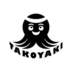 Takoyaki logo vector illustration template Japanese traditional food cute mascot black and white