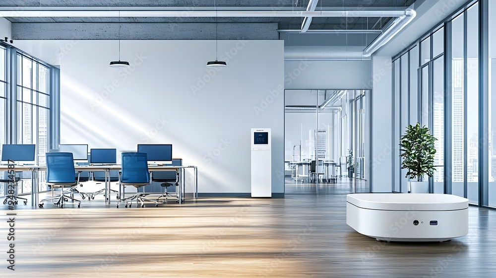 Poster photograph depicting an advanced iot enabled smart office environment with real time occupancy monit