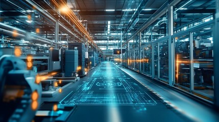 Obraz premium A photograph showcasing a state of the art industrial factory floor equipped with IoT connected machinery advanced automation systems
