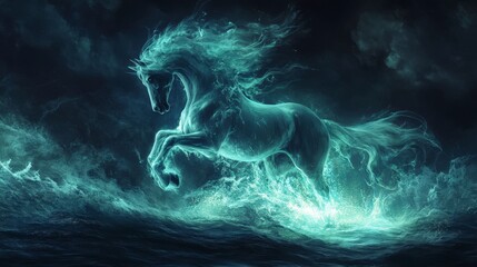 Enchanting Kelpie Water Spirit with Flowing Manes and Otherworldly Glow