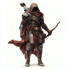 Fototapeta premium A warrior with blended armor and modern weaponry, ancient meets modern tactics, digital art, isolated on white background