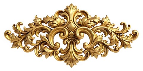 Intricately detailed 3D illustration of a luxurious vintage gold ornament, showcasing classic baroque carving elements with ornate patterns and textures, isolated on a white background.